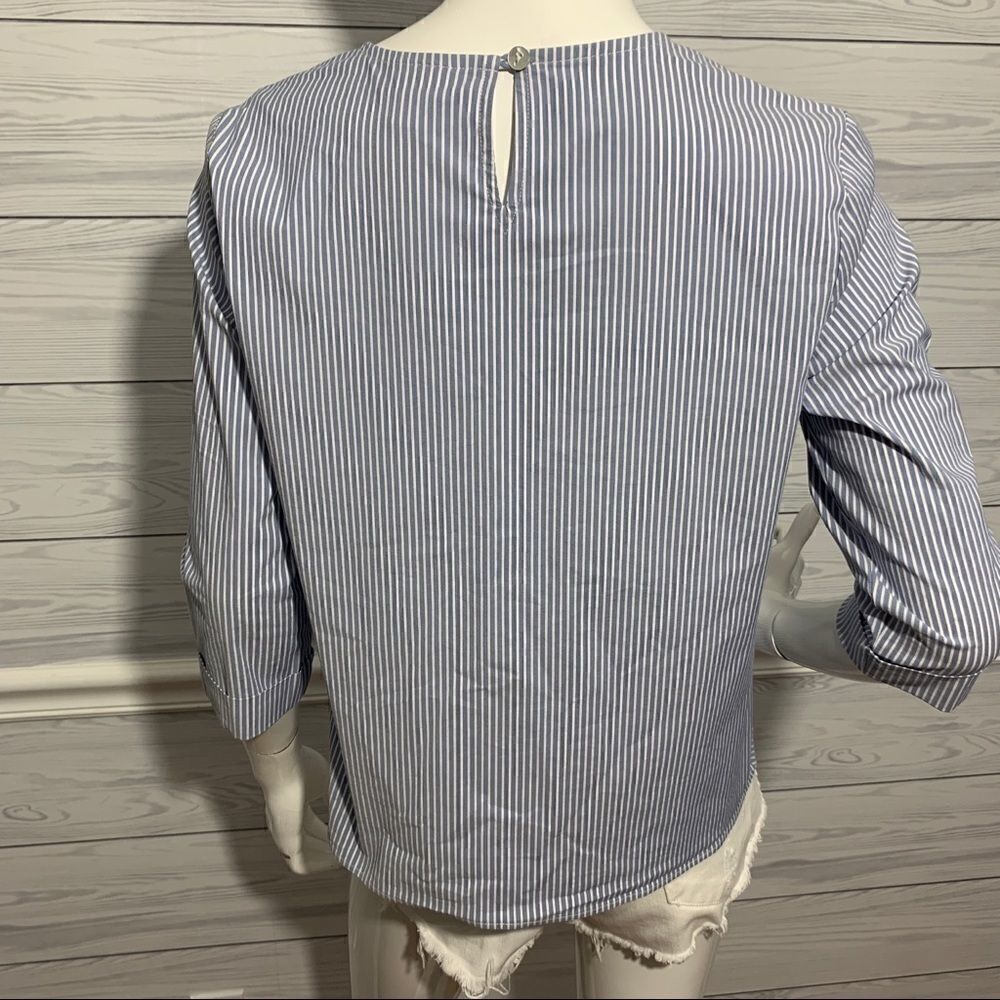 J. Jill Blue & White Striped Tie Front Shirt - S - Picture 9 of 13